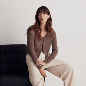 *NWT* Madewell Ribbed Cropped Cardigan - Weathered Taupe - Small